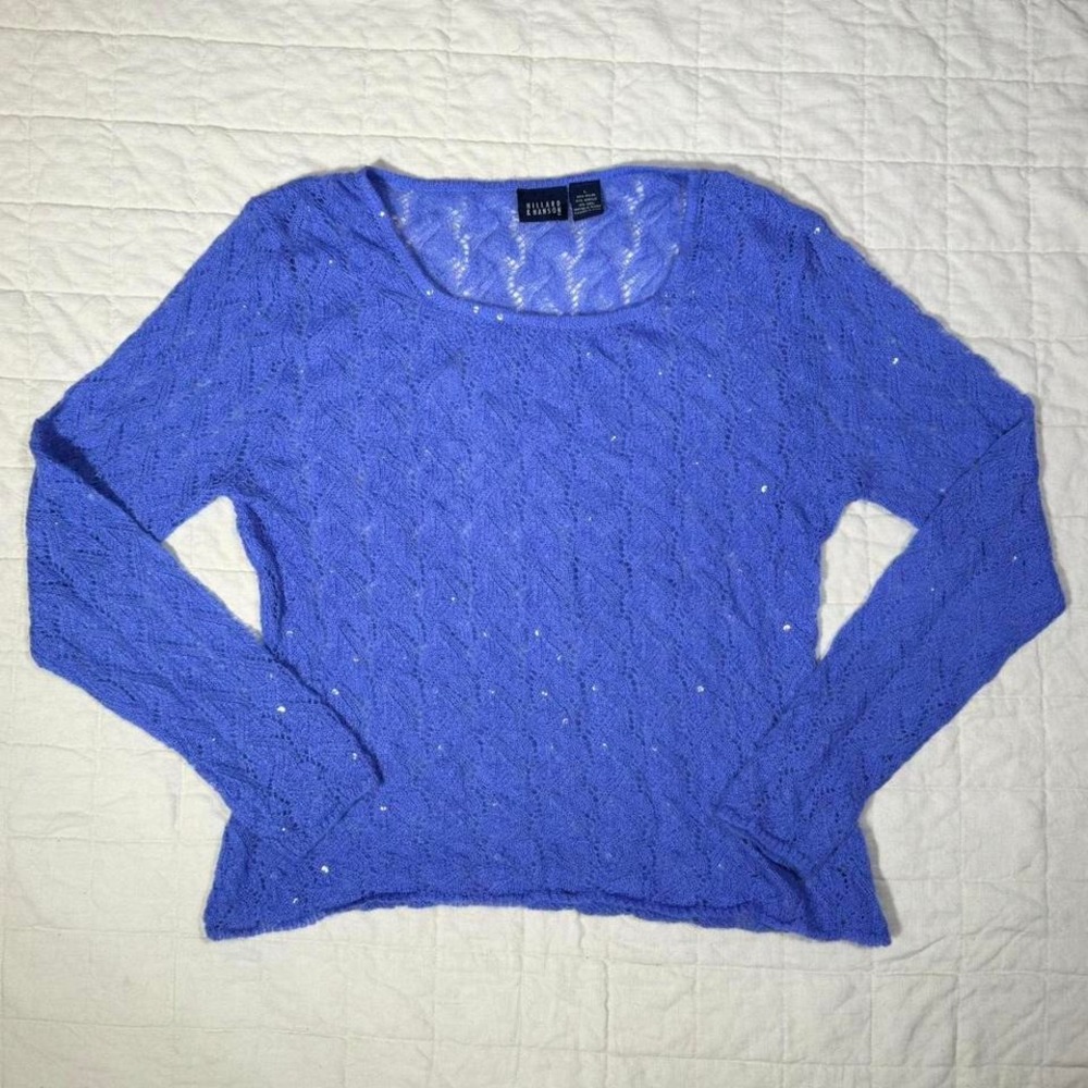 Hillard & Hanson Periwinkle Sequin Knit Sweater – Women's L (fits M/L)